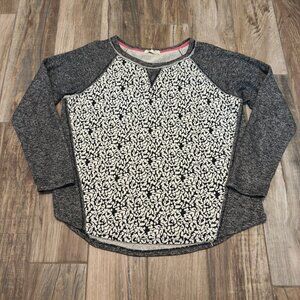 Rewind Charcoal Leapord Mixed Knit Long Sleeve Pullover Sweatshirt